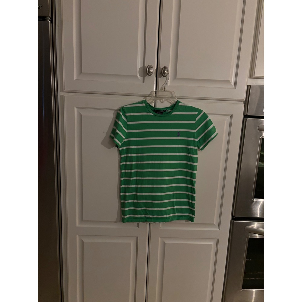 Ralph Lauren Sport Green White Striped Pima Cotton T-Shirt Womens XS